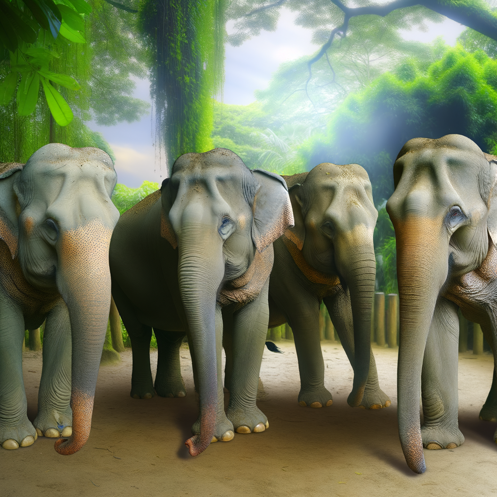 Four adult female elephants in spacious natural enclosure