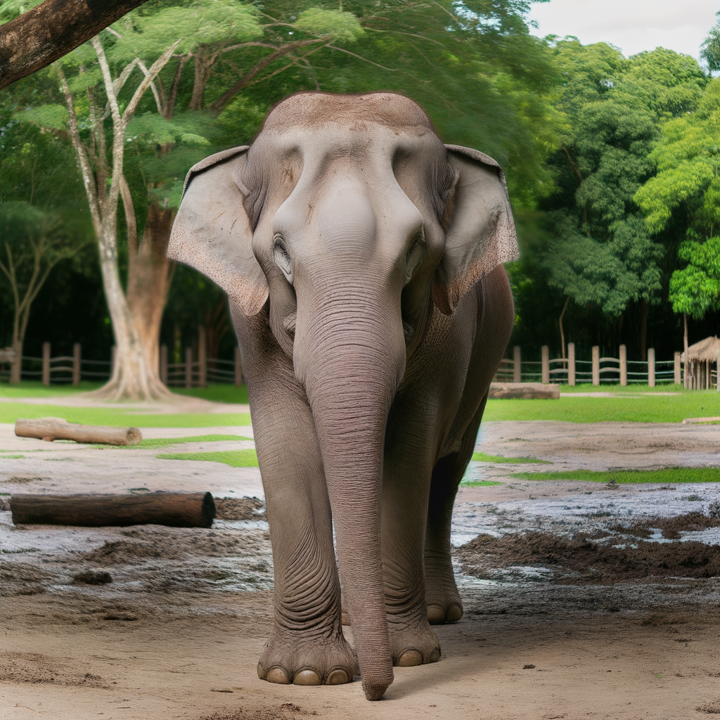 Majestic female elephant in spacious naturalistic zoo habitat