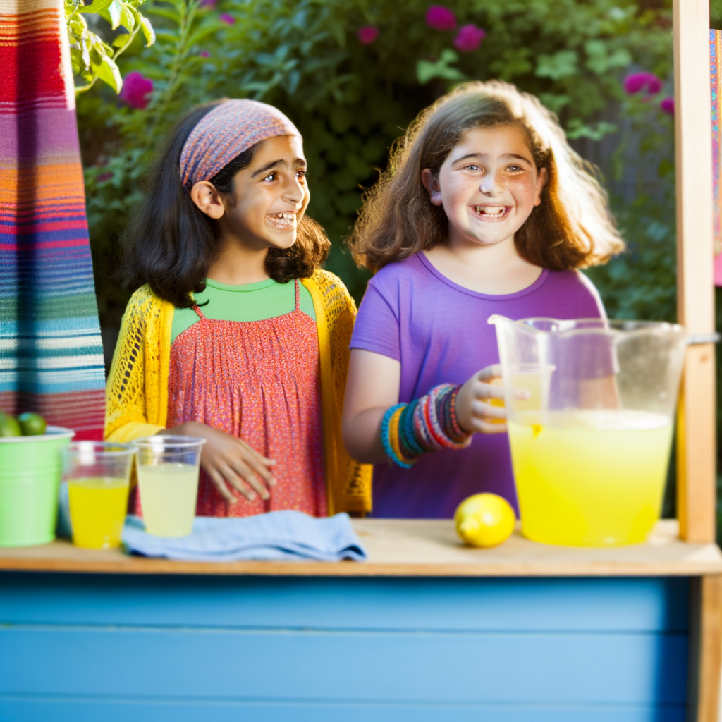 Two girls running lemonade stand for pet fundraiser