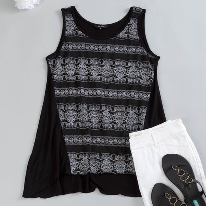 Lace Print Sleeveless Tunic