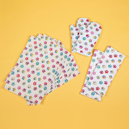 Rainbow Ombre Paws Kitchen Linens