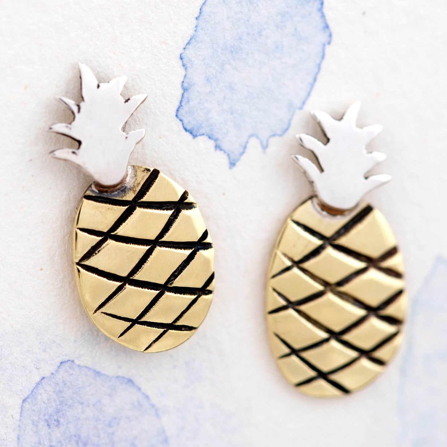 Juicy Pineapple Sterling & Brass Post Earrings