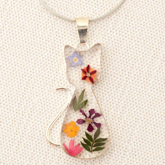 Real Flowers & Sterling Cat Necklace