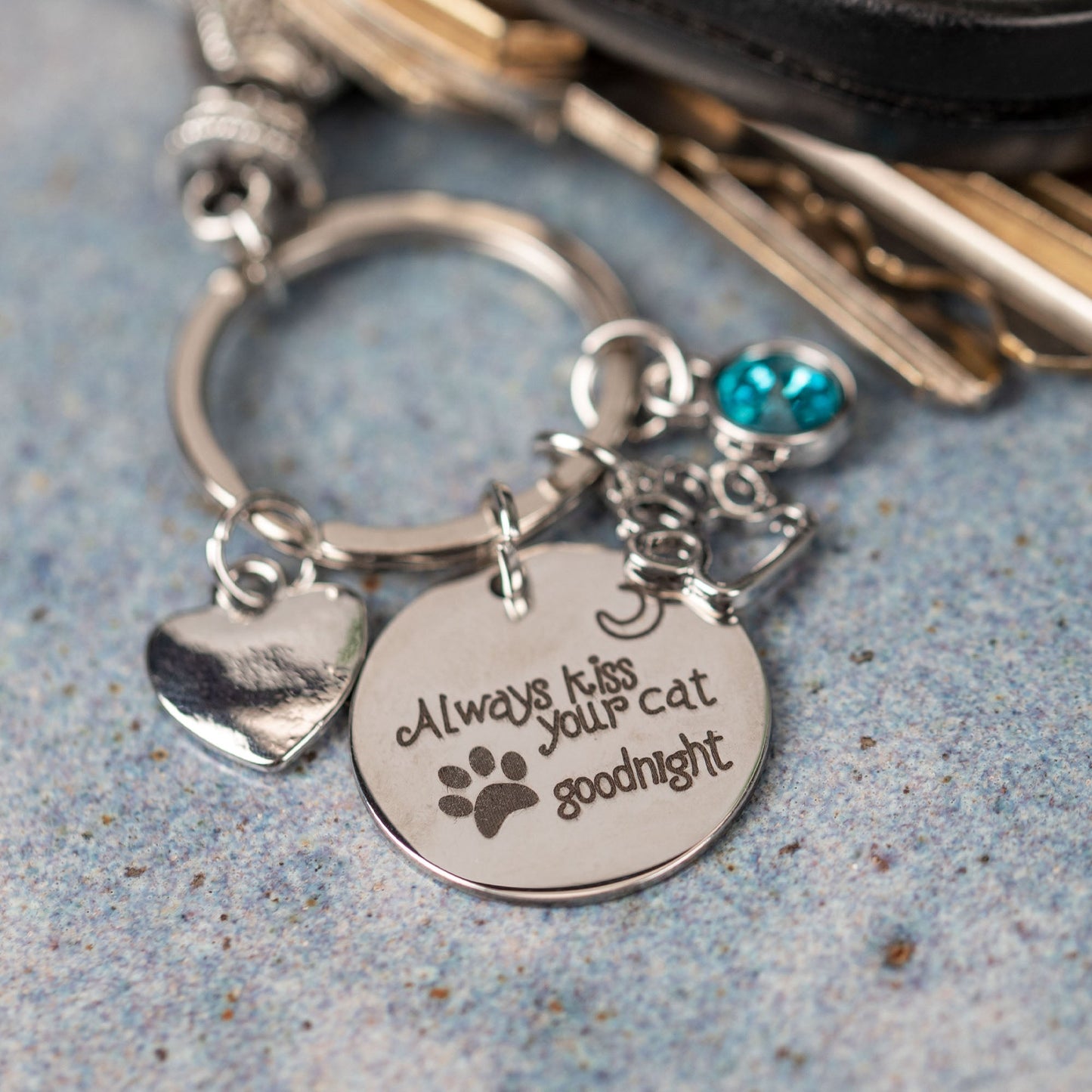 Always Kiss Your Pet Goodnight Charm Keychain