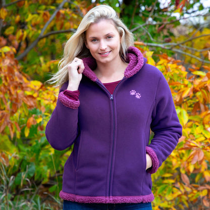 Paw Print Sherpa Lined Fleece Hooded Jacket