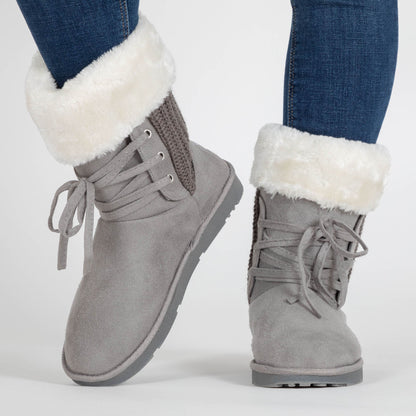 Lace-Up Paw Print Sweater Boots