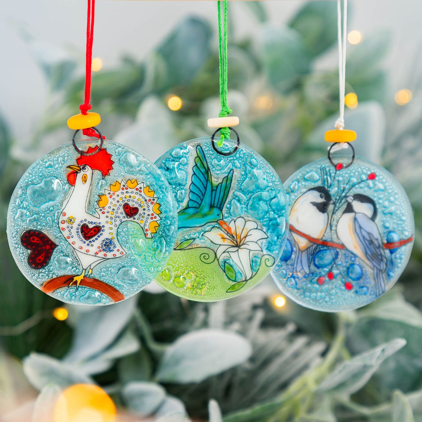 Feathered Friends Recycled Glass Ornament
