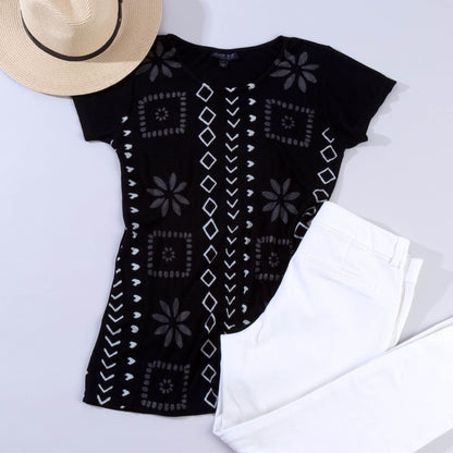 Black Geometric Short Sleeve Top