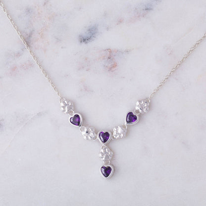 Amethyst Hearts & Paws Sterling Drop Necklace