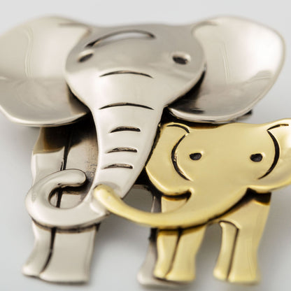 Elephant Parent & Baby Mixed Metal Pin