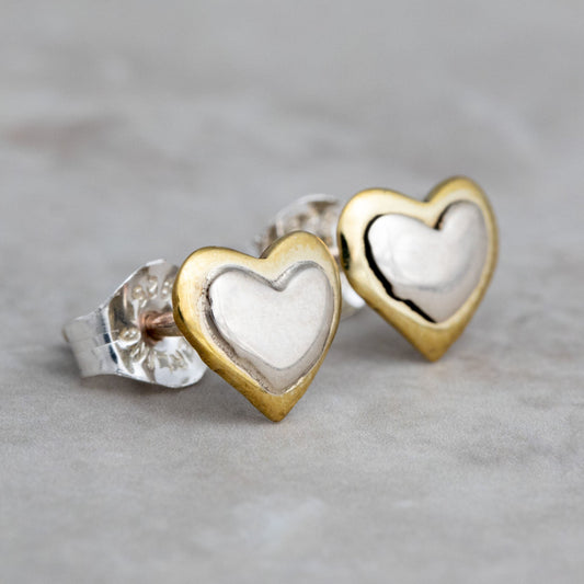 You Have My Heart Sterling & Brass Post Earrings