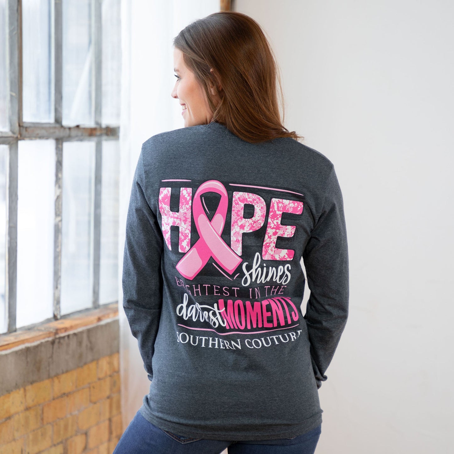 Hope Shines On Pink Ribbon Long Sleeve Tee