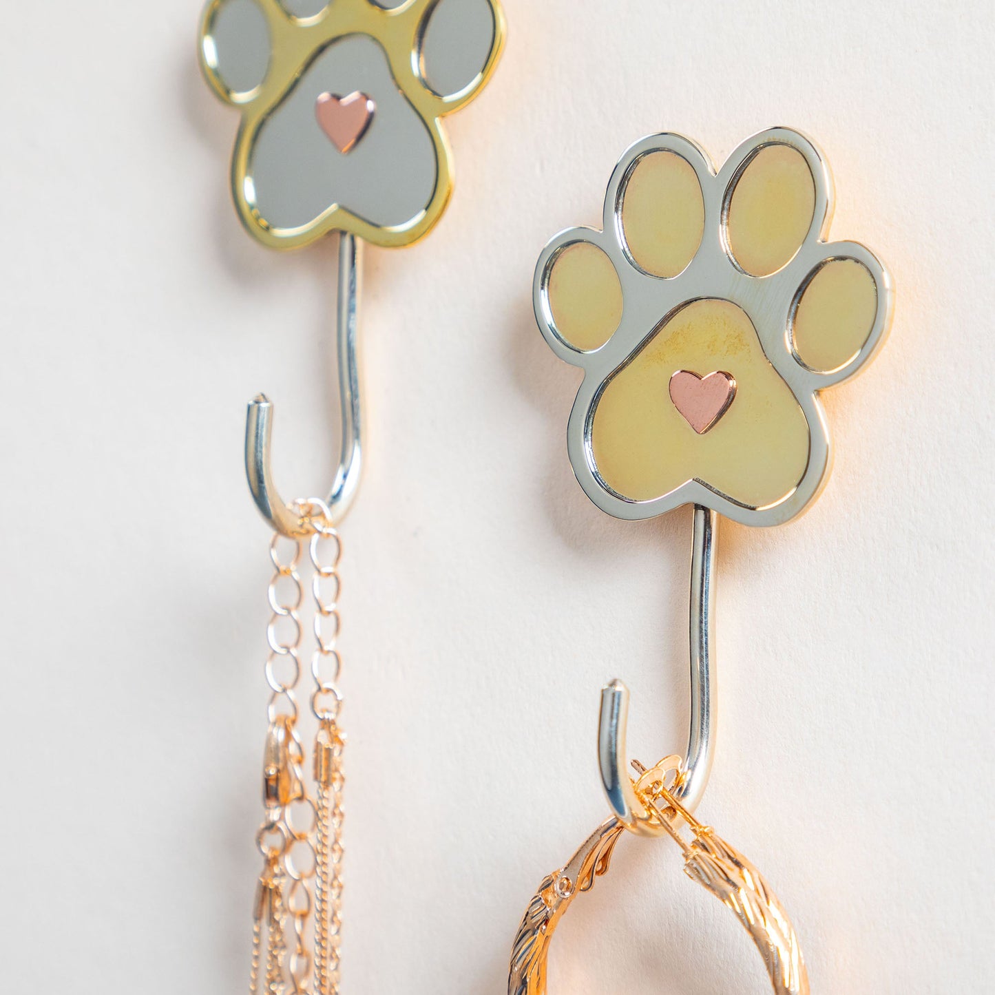 Love You Paw Print Mixed Metal Hook - Set of 2