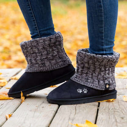 Paw Print Cozy Knitted Ankle Boots