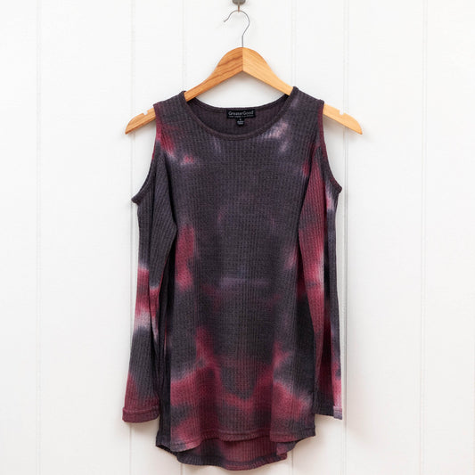 Tie-Dye Cold Shoulder Thermal Top