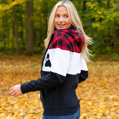 Paw Print Plaid Zip Hoodie