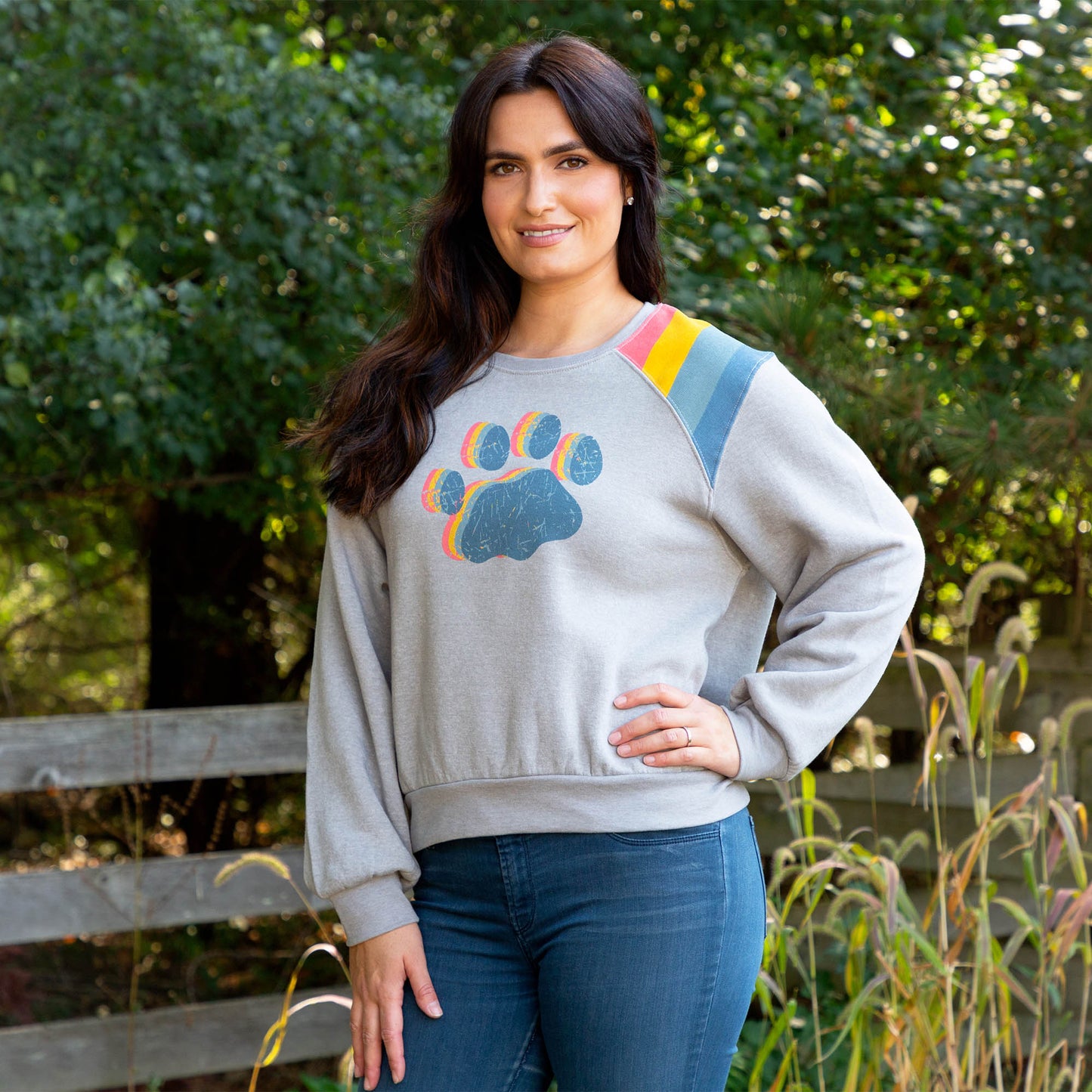 Retro Stripe Paw Crew Neck Sweatshirt