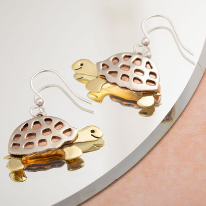 Sweet Tortoise Mixed Metal Earrings