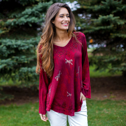 Scarlet Dragonfly Long Sleeve Tunic | Fair Trade