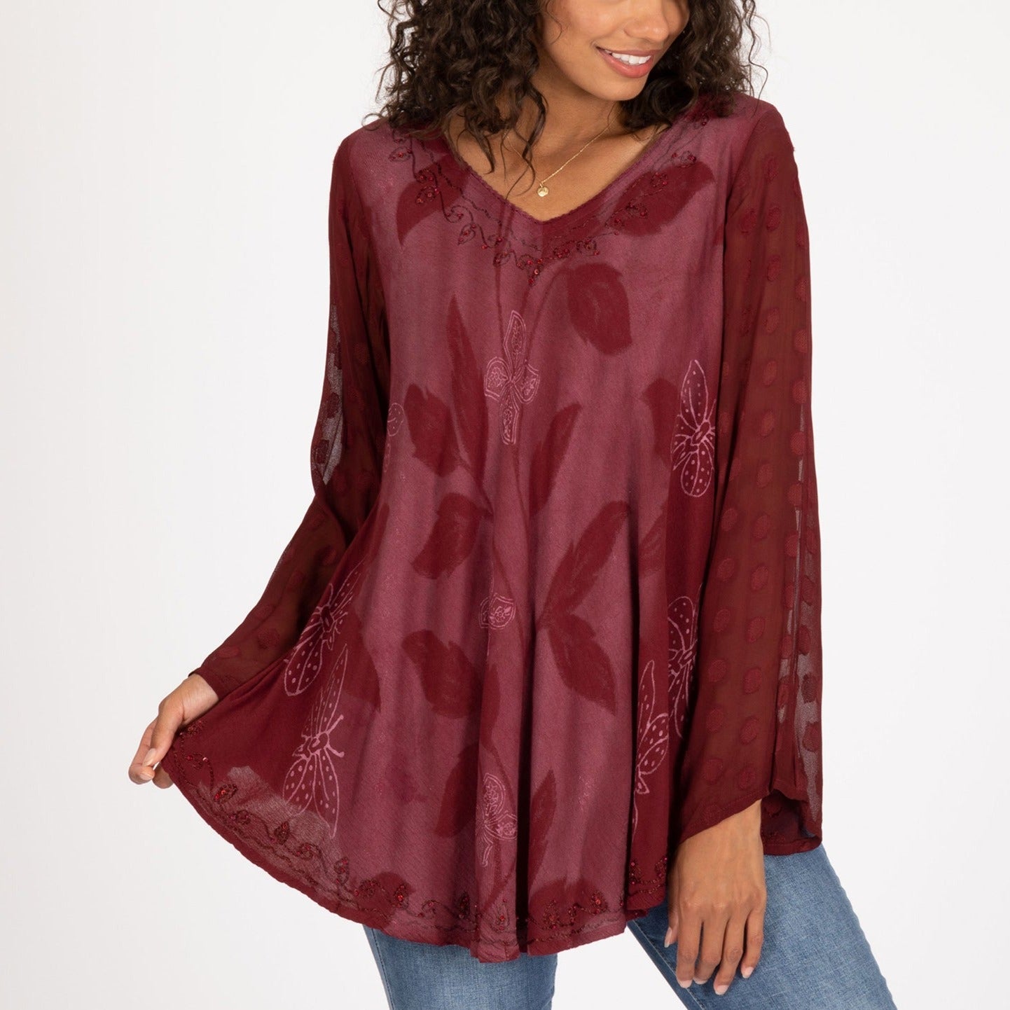 Midnight Butterfly Long Sleeve Tunic | Fair Trade