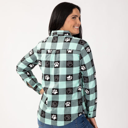 Paw Print Flannel Button Up Shirt