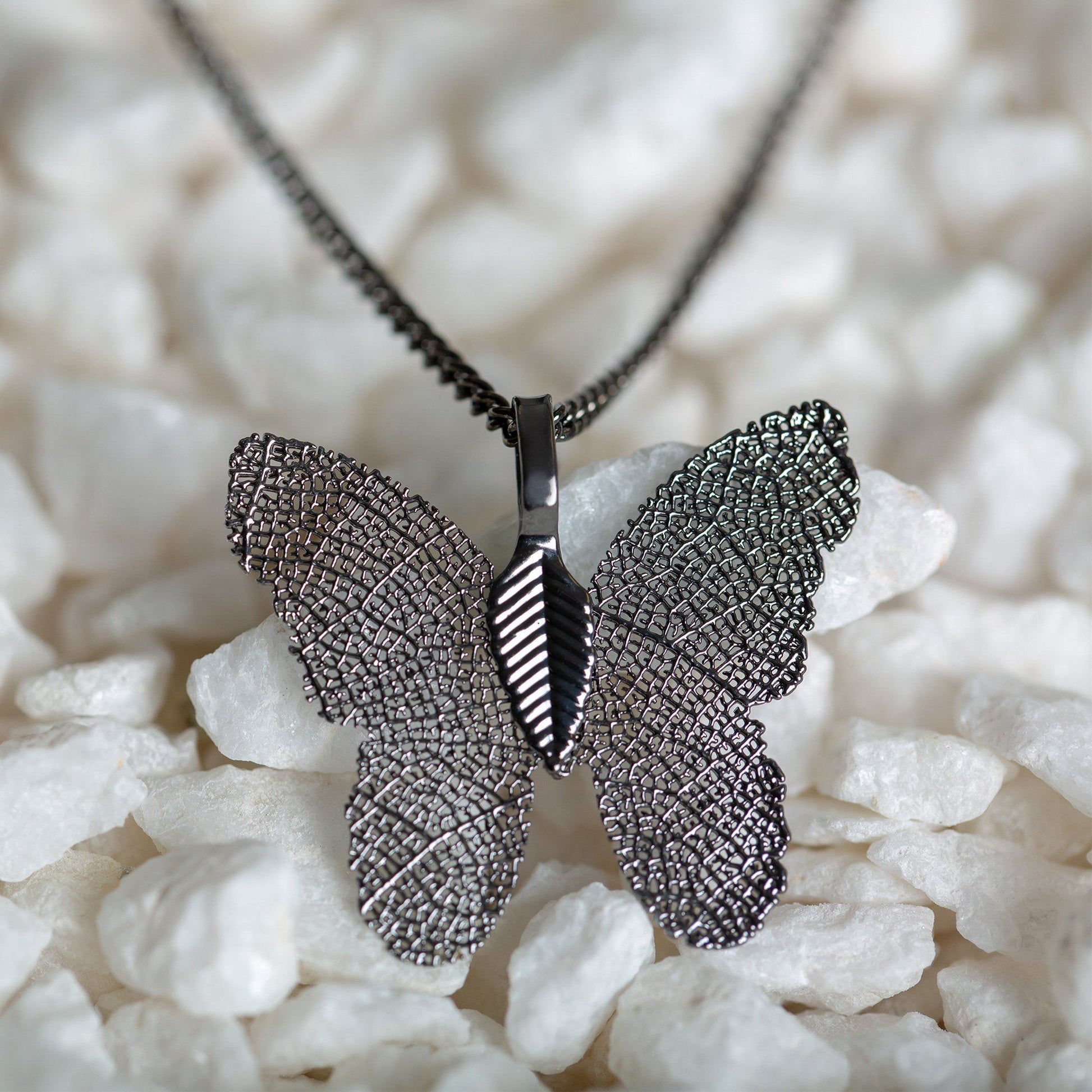 Lustrous Leaf Butterfly Necklace