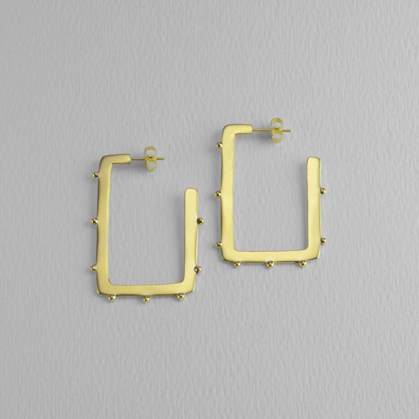 Studded And Squared Golden 40mm Brass Hoop Earring