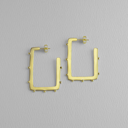 Studded & Squared Brass Hoop Earrings