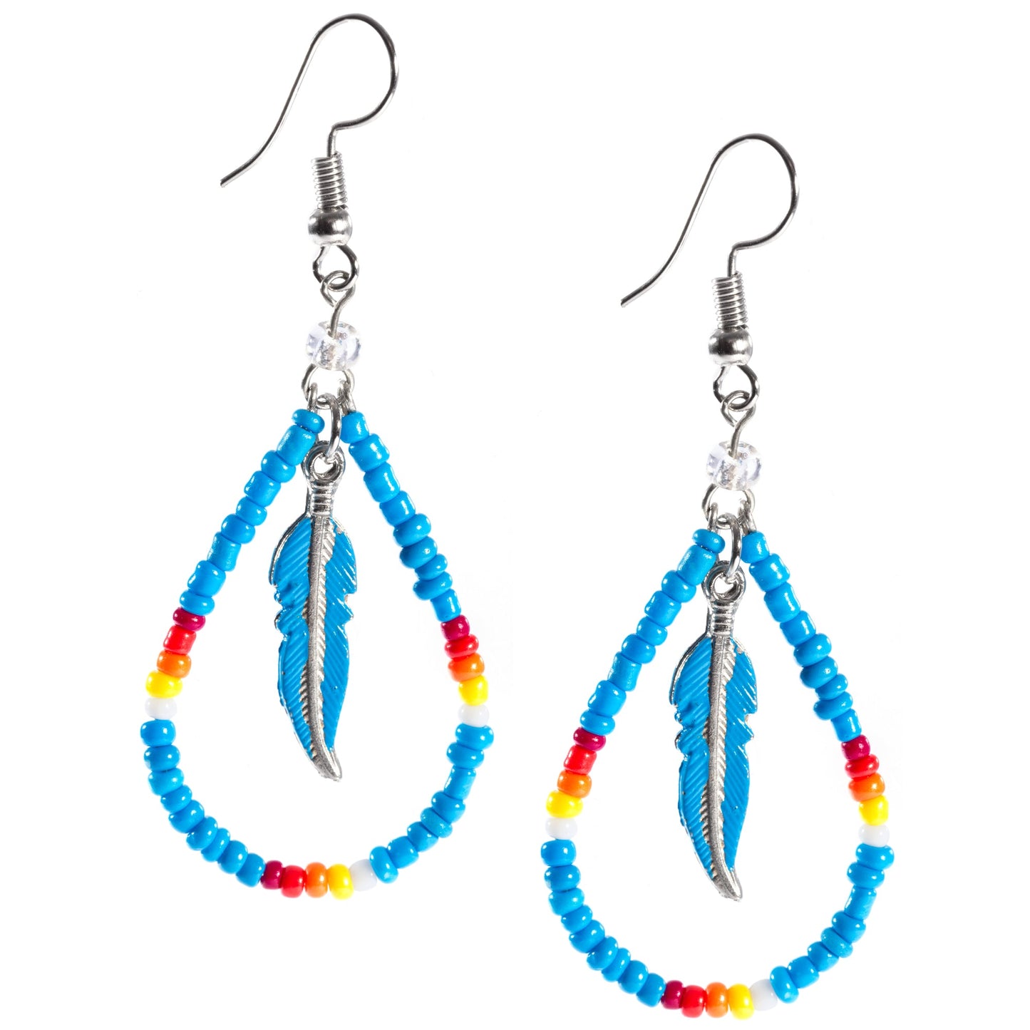 Beaded Feather Teardrop Earrings