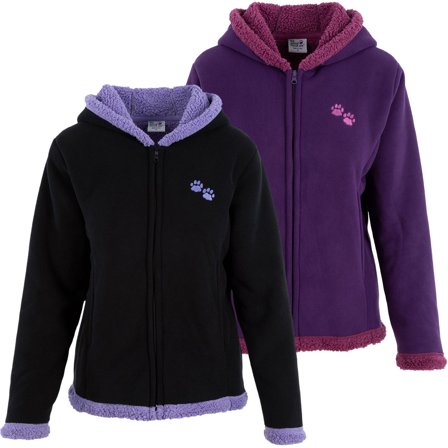 Paw Print Sherpa Lined Fleece Hooded Jacket