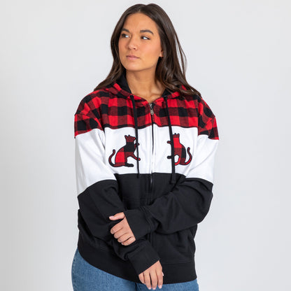 Paw Print Plaid Zip Hoodie