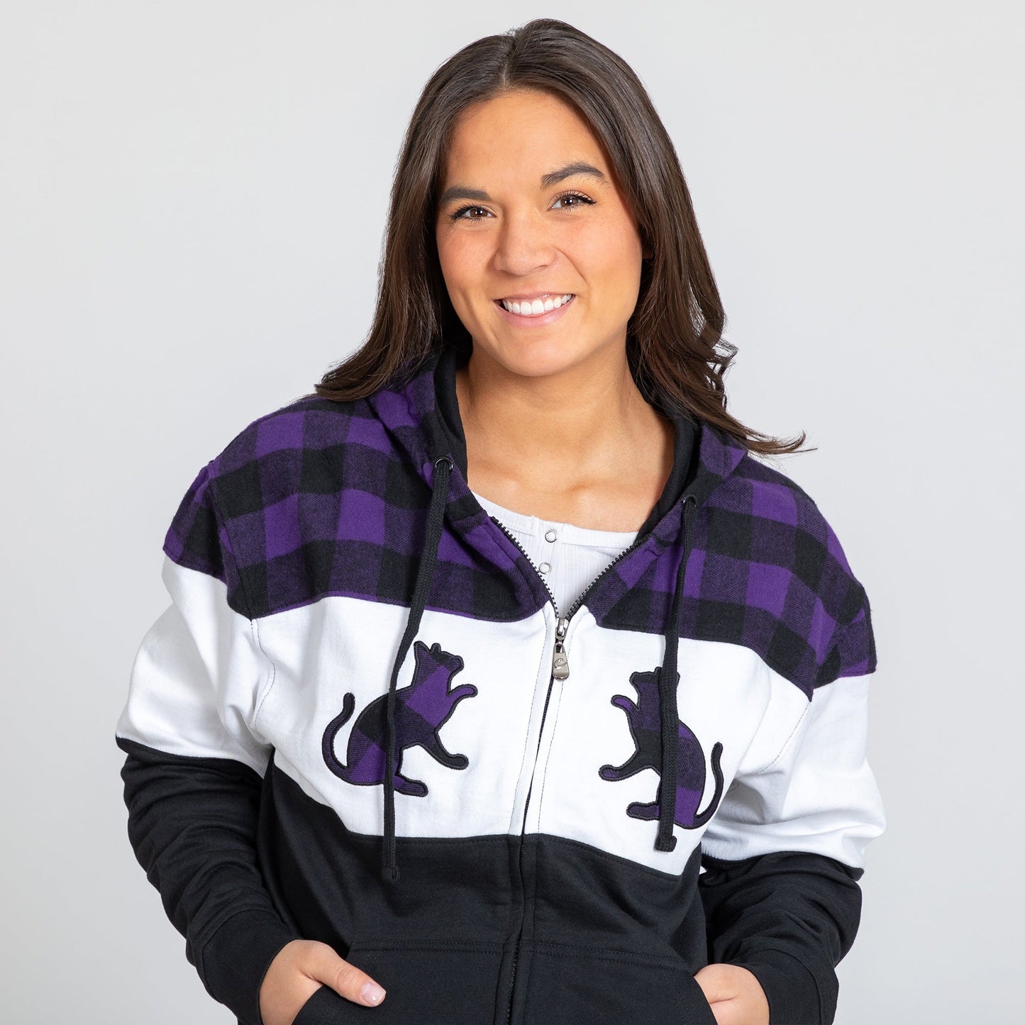 Paw Print Plaid Zip Hoodie