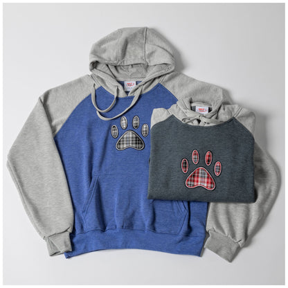 Plaid Paw Raglan Pullover Hooded Sweatshirt