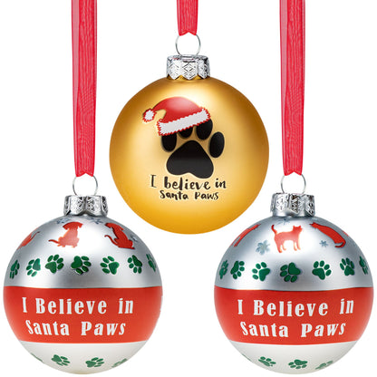 I Believe in Santa Paws Glass Ornament