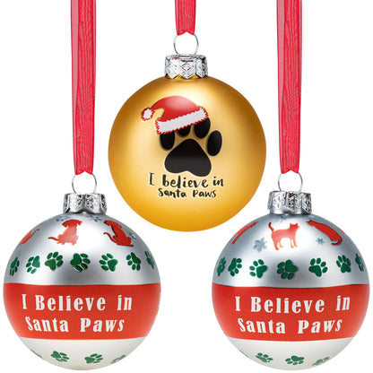 I Believe in Santa Paws Glass Ornament