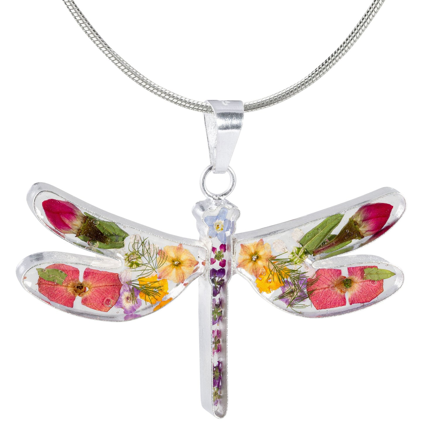 Real Flowers & Sterling Dragonfly Necklace