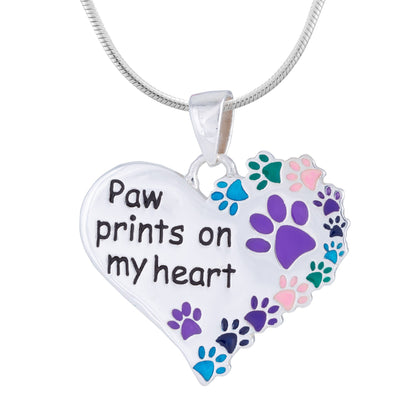 Paw Prints on My Heart Sterling Necklace