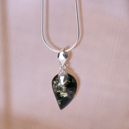 Sterling & Amber Single Leaf Necklace