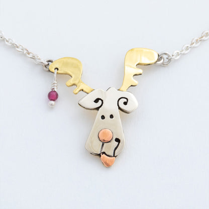 Doggie Reindeer Mixed Metals Necklace