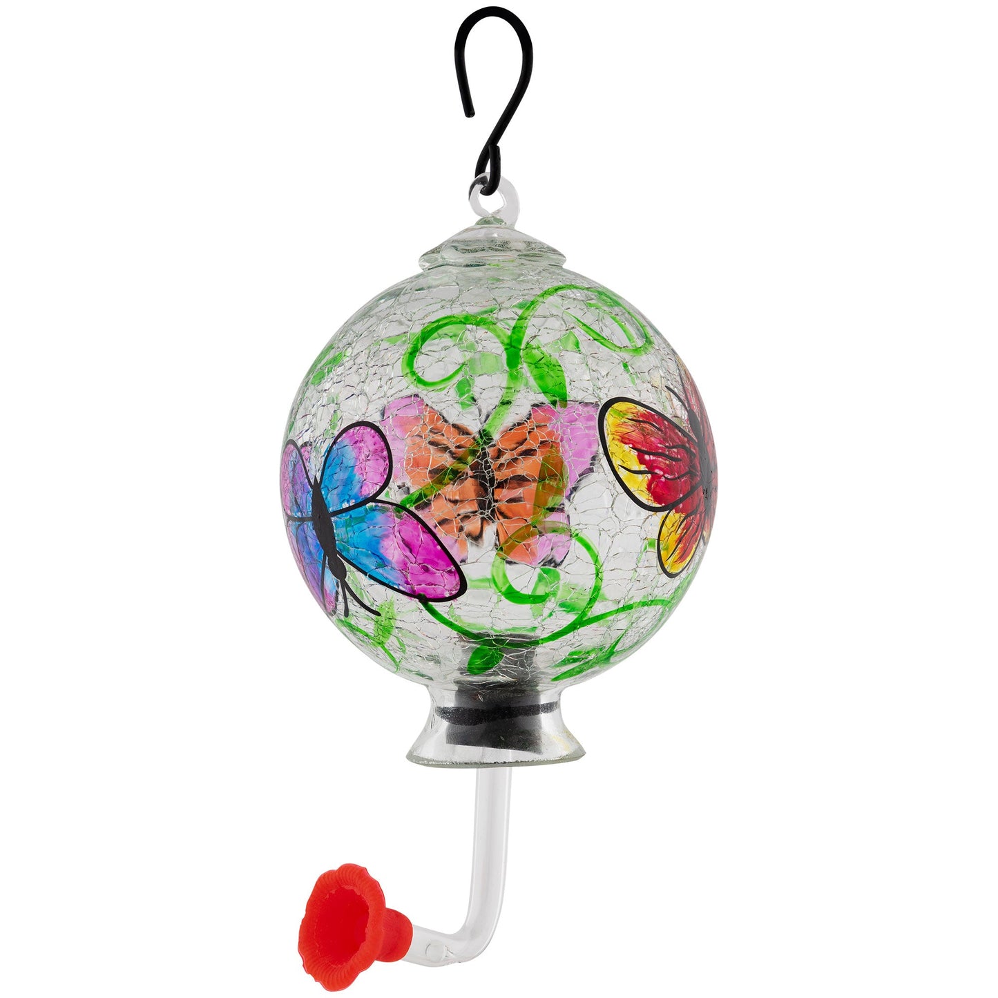 Hand-Painted Glass Hummingbird Feeder