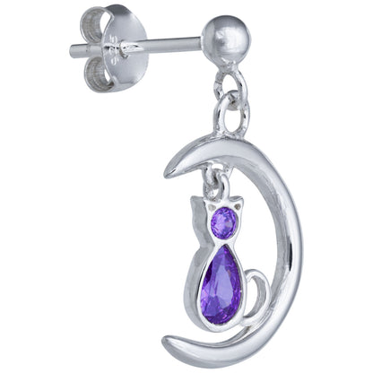 Moonlight Cat Sterling & Amethyst Earrings