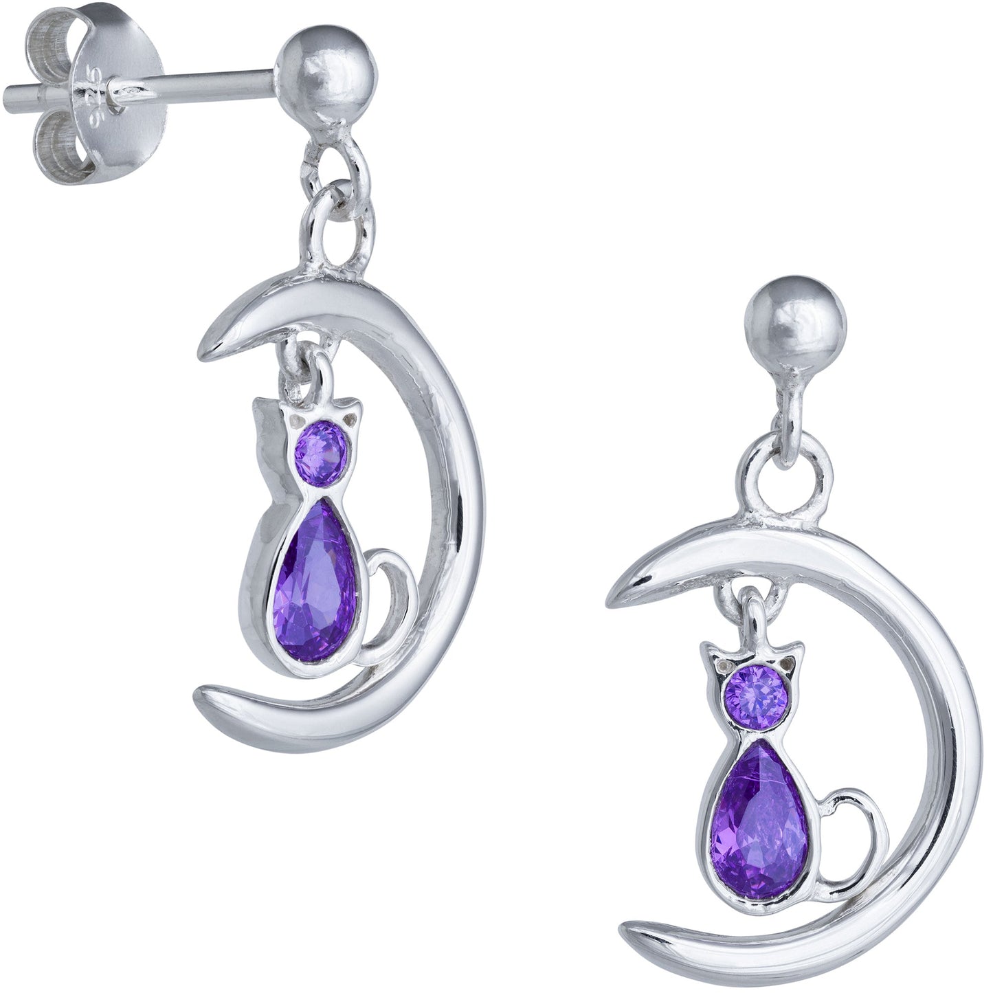 Moonlight Cat Sterling & Amethyst Earrings