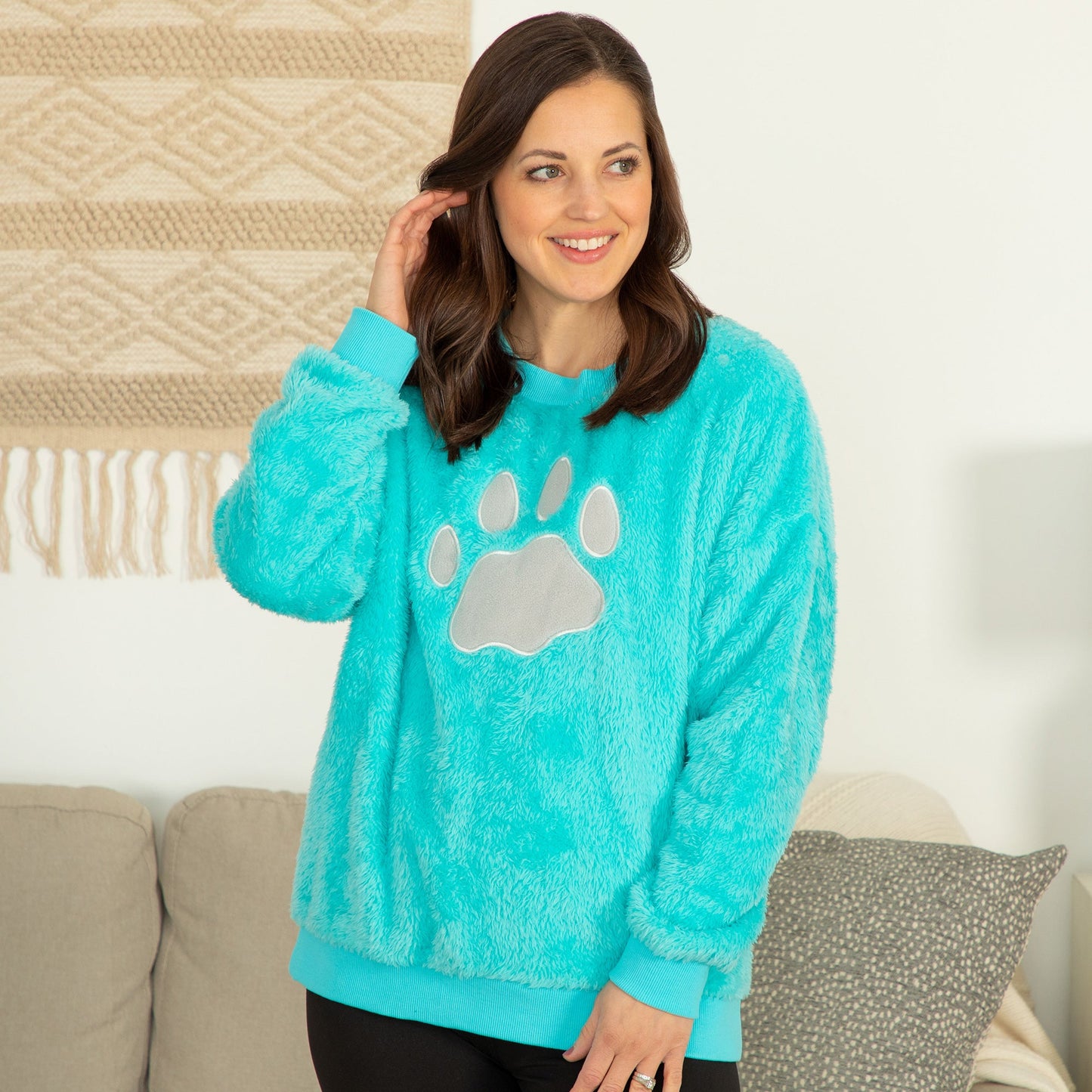 Sherpa Fleece Paw Print Crewneck Pullover