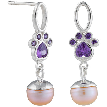 Paw Print Sparkle Sterling & Pearl Earrings