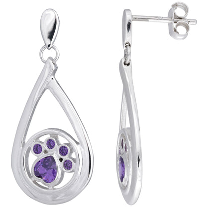 Crystal Paw Print Sterling Teardrop Earrings