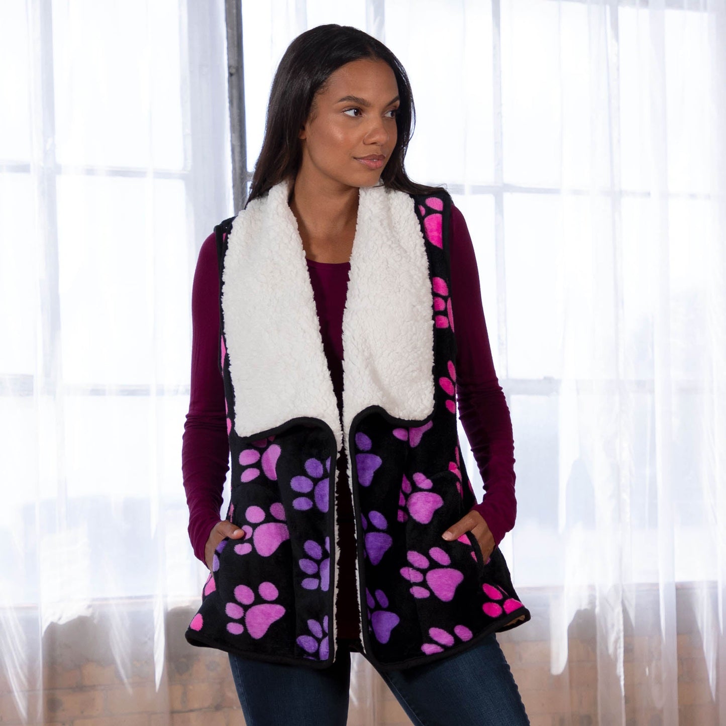 Paw Print Sherpa Fleece-Lined Vest