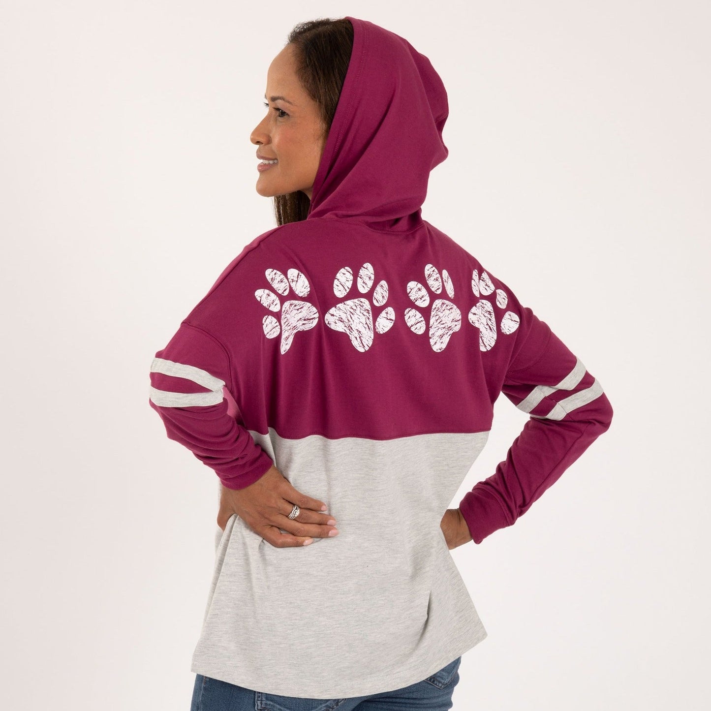 Distressed Paw Long Sleeve Hooded Tee