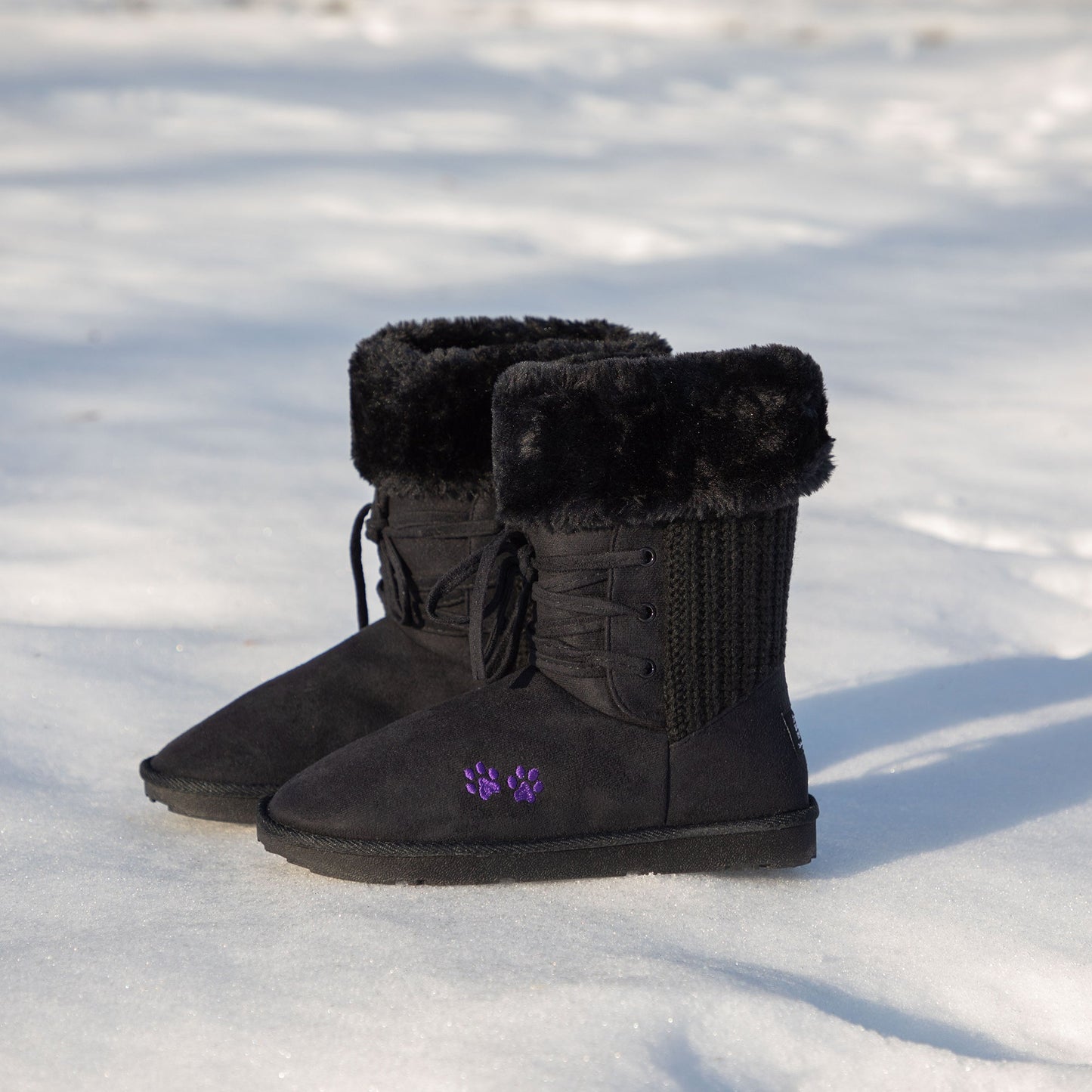 Lace-Up Paw Print Sweater Boots