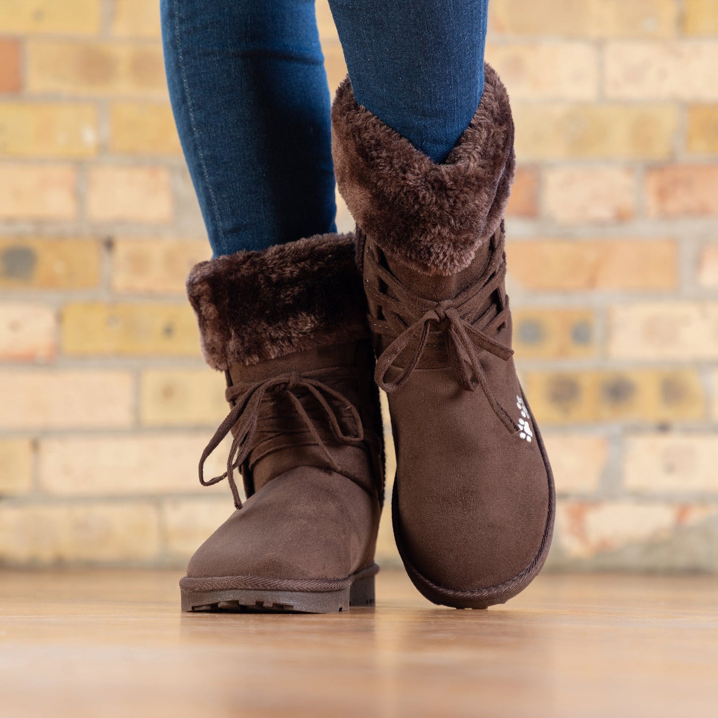 Lace-Up Paw Print Sweater Boots