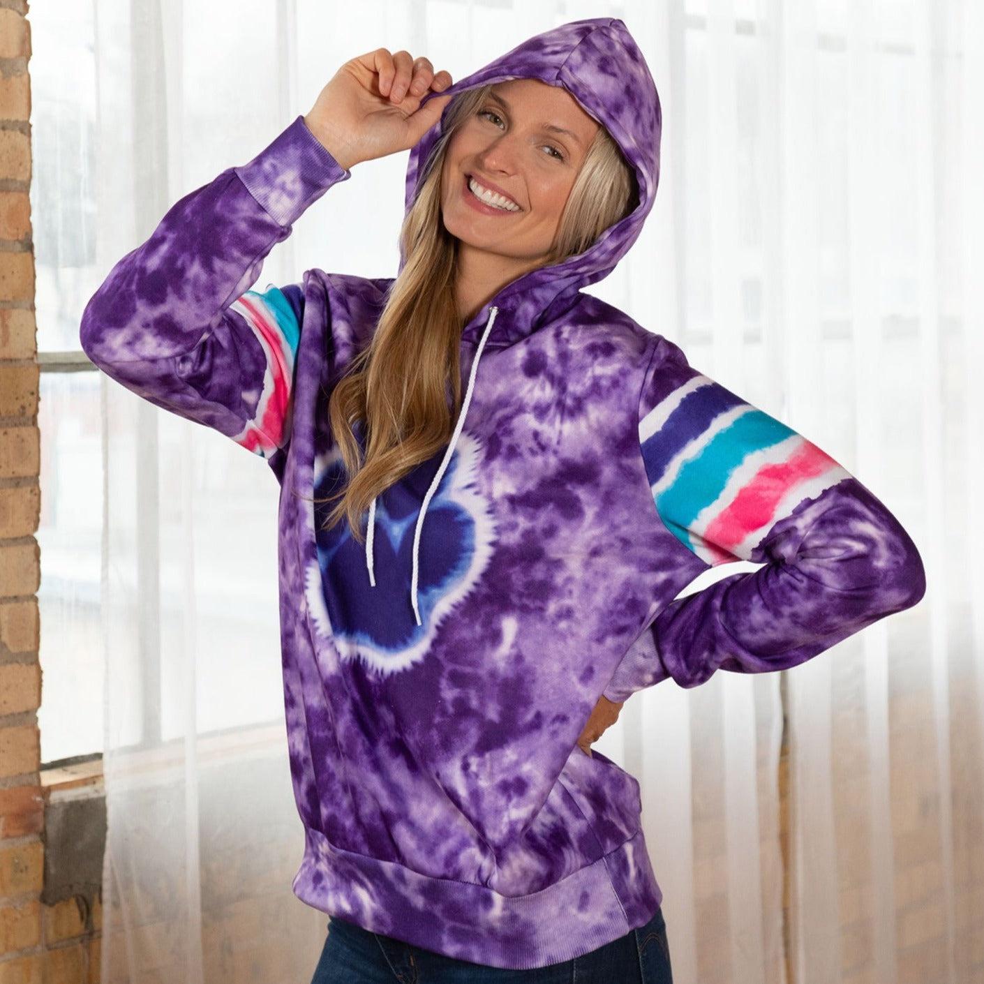 Paw Tie-Dye Stripe Lightweight Hoodie